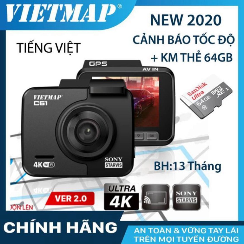 Camera hành trình VIETMAP C61 phiên bản mới 2.0 kèm thẻ nhớ 32/64GB Class 10