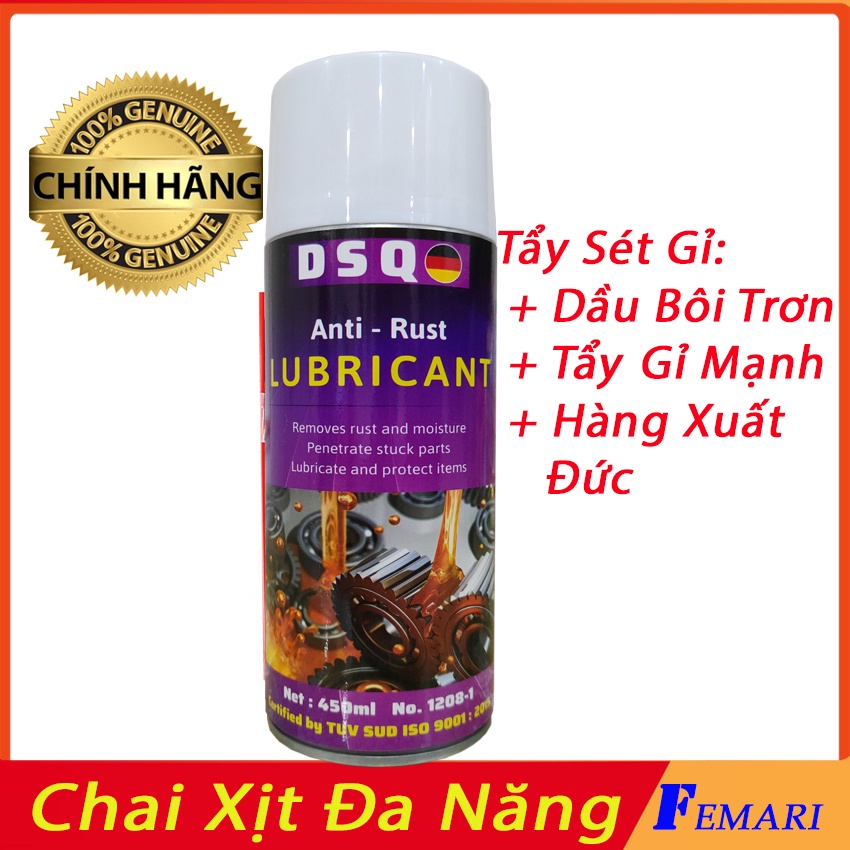 [ Chính Hãng ] Chai xịt đánh sét gỉ kim loại - Dầu bôi trơn tẩy gỉ sét đa năng chính hãng DSQ xuất khẩu Châu Âu FEMARI