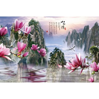Tranh dán tường HD Sơn thủy tinh hoa mộc lan HUD0231 KT 120 x 80 cm
