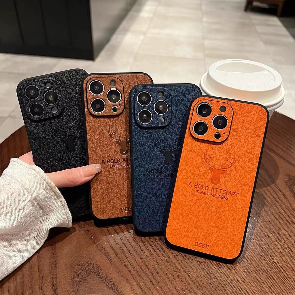 Ốp Điện Thoại Da In Hình Hươu Trắng / Xanh Dương Cho compatible for iPhone 14 13 12 11 pro max x xr xs max 7 8 plus