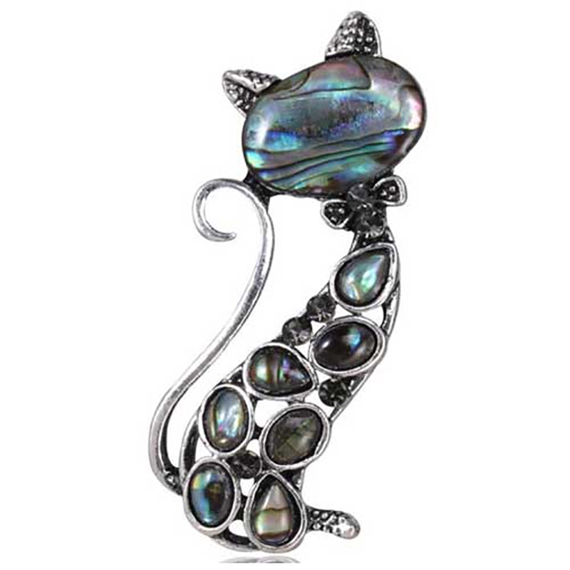 Ghim Cài Áo Hình Chú Mèo Mập Mạp Đính Đá Opal Nhân Tạo Màu Trắng / Đen Dễ Thương Thời Trang Cho Nữ