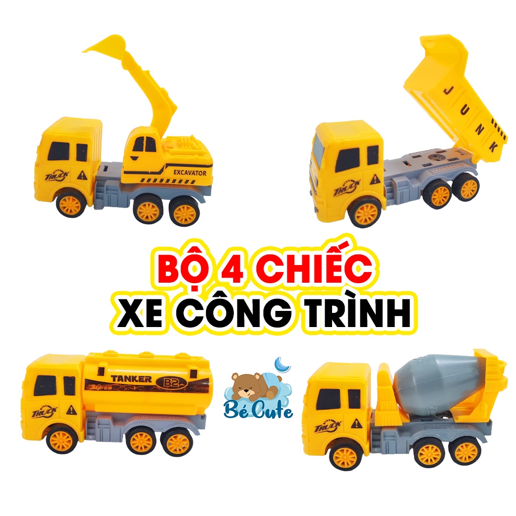 Đồ Chơi Trẻ Em Túi Xe Công Trình Công Trường 4 Chiếc Màu Vàng Xe Ben Xúc Bồn Cẩu Trộn 326-81 (120) Dành Cho Bé Trai