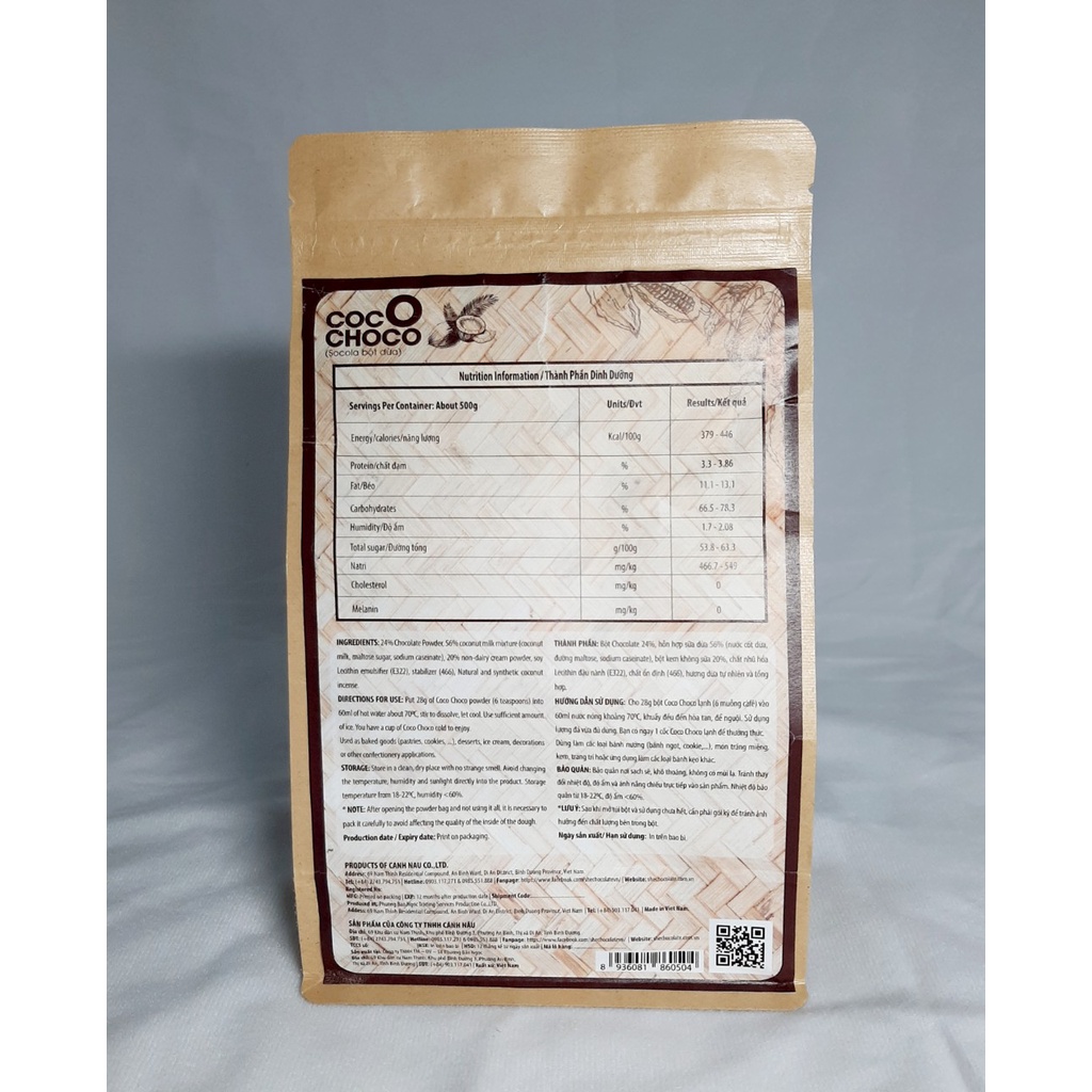 Socola bột Dừa - túi 500g - SHE Chocolate - Bổ sung năng lượng, hương vị đa dạng. Quà tặng người thân, quà tặng sức khỏe