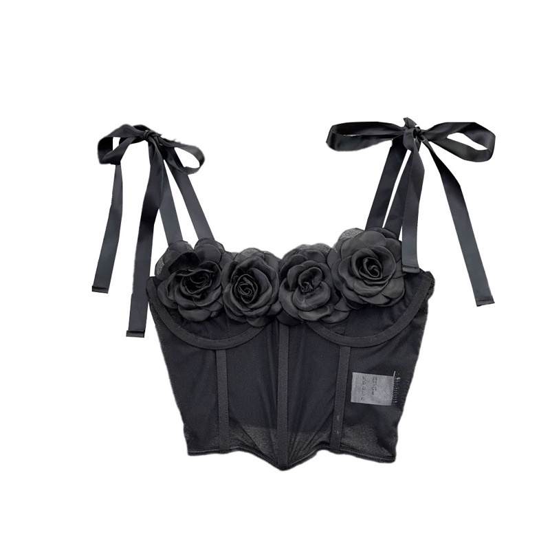 Áo 2 dây corset cột nơ đính hoa ngực