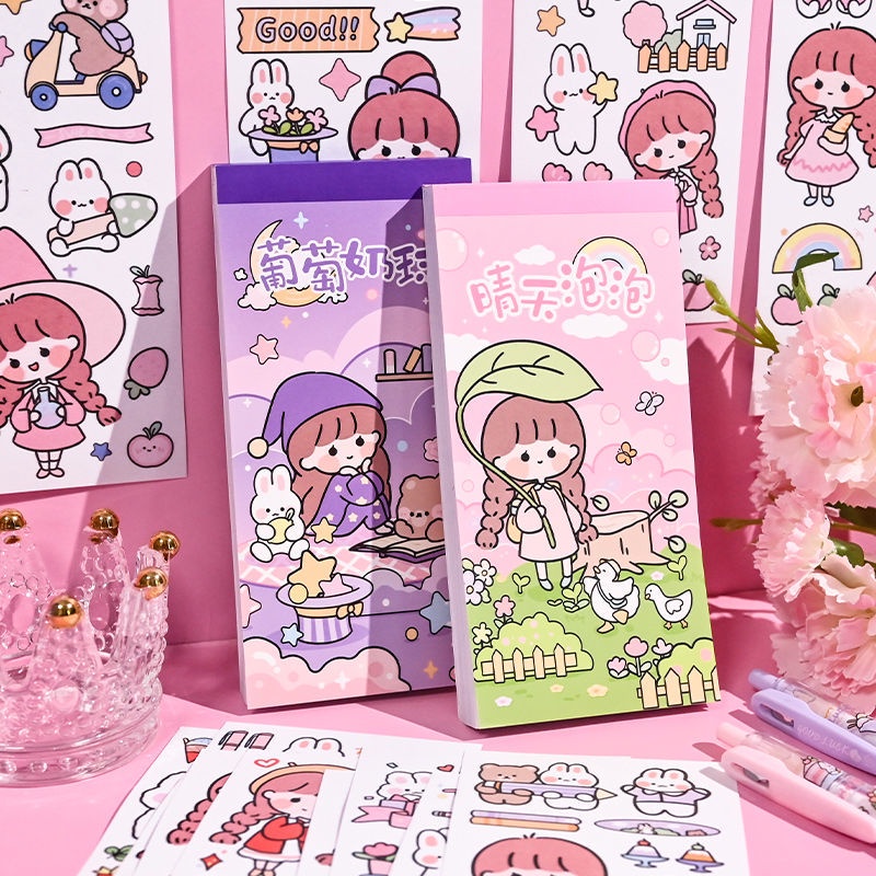 Sổ Sticker 50PCS   Sticker Trang Trí Sổ   Sitker Trang Trí Sổ Tay   Sitker Cute Hộp Sticker with bút dao rọc giấy