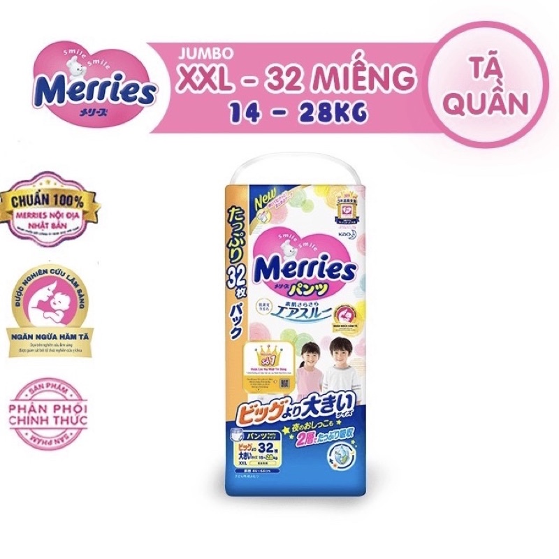 Tã/bỉm quần Merries Jumbo đủ size L56/XL50/XXL32