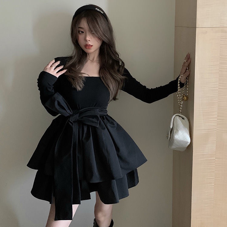 Váy babydoll Đầm Tay Dài Phồng Thắt Nơ Thời Trang Mùa Xuân Mới 2022 Dành Cho Bạn Nữ váy xinh váy tiểu thư