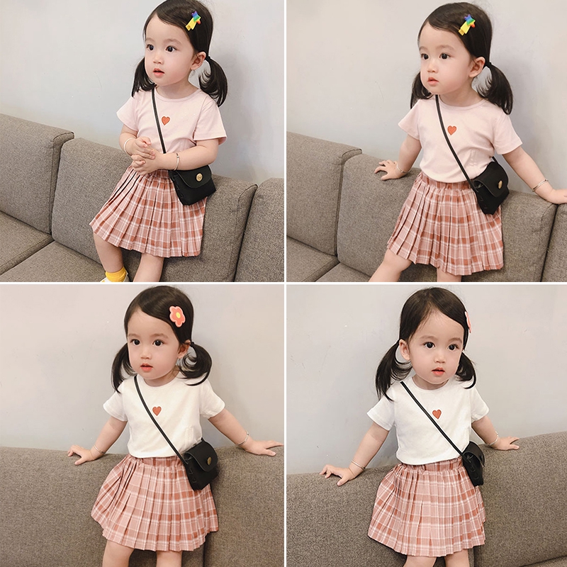 Bộ Áo Thun Ngắn Tay Và Chân Váy Xòe Xếp Ly Phong Cách Châu Âu Thời Trang Mùa Hè Dành Cho Bé Gái