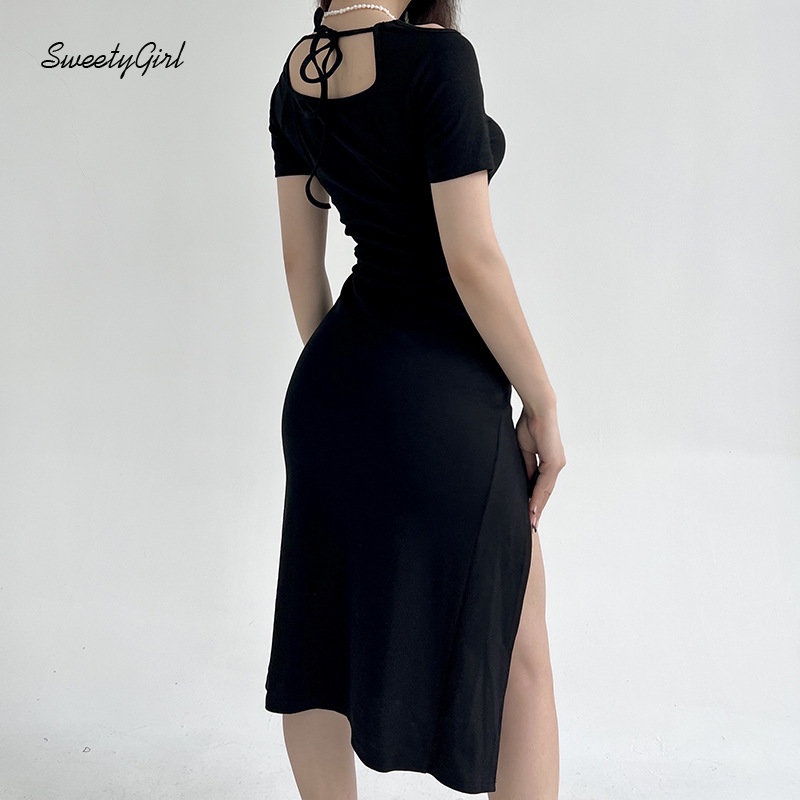 Đầm Midi Tay Ngắn Màu Trơn Dáng Ôm Thời Trang 2022 Quyến Rũ Cho Nữ