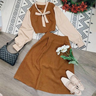 SET ÁO CHÂN VÁY NÂU VINTAGE