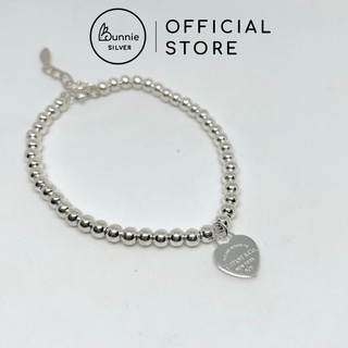 Lắc Tay Bi Bạc Mix Trái Tim Bunnie Silver CD004, Kiểu Dáng Basic, Thiết Kế Hình Trái Tim Khắc Tên Tinh Tế