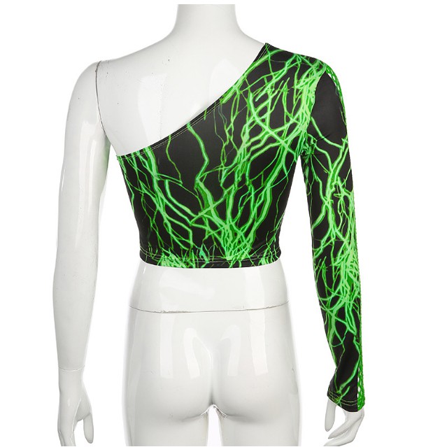 Áo Croptop tay dài ghép lưới màu xanh H127 - Hỉn Hỉn Store