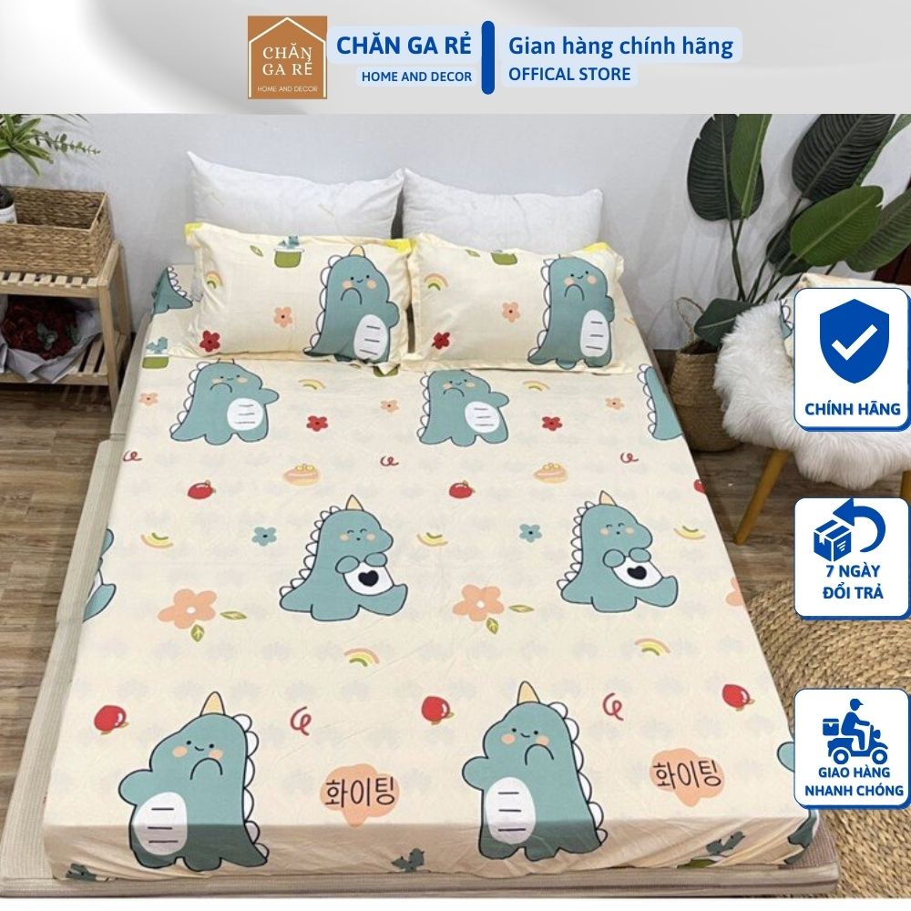 Bộ ga gối cottong poly khủng long xanh mẫu mới 2021 đáng yêu đủ kích thước m6 m8 2m2 | BigBuy360 - bigbuy360.vn