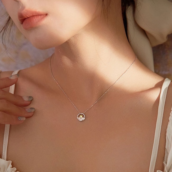 Dây chuyền bạc ý 925 ngôi sao đính đá mặt trăng nữ