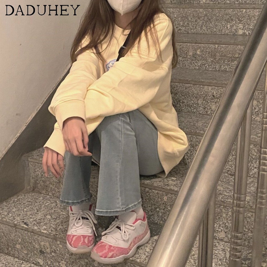 Daduhey Quần Jean Ống Rộng Lưng Cao Kiểu Dáng Đơn Giản Theo Phong Cách Hàn Quốc Mới