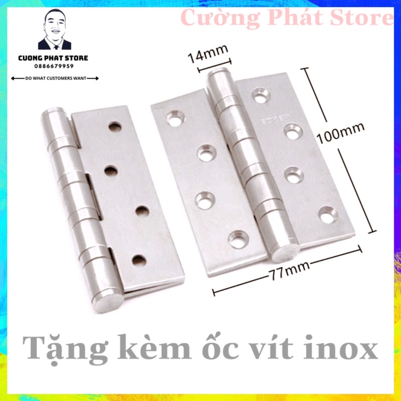 Bản lề lá 10cm dày dành cho cửa gỗ, nhôm 2 màu vàng trắng inox dày có kèm ốc vít - giá 1 chiếc