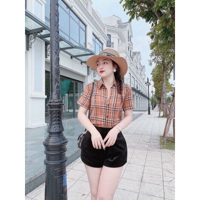 Áo sơ mi kẻ bb trơn gam nâu tone da