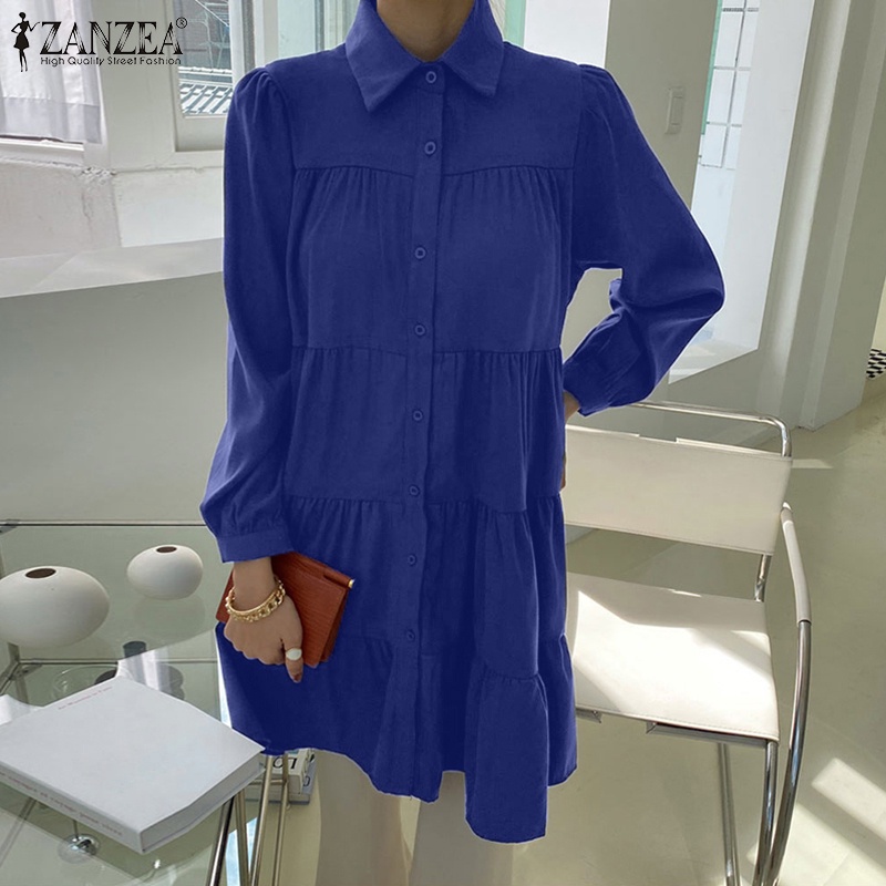 Áo sơ mi ZANZEA cho nữ dài tay cổ bẻ thời trang Hàn Quốc