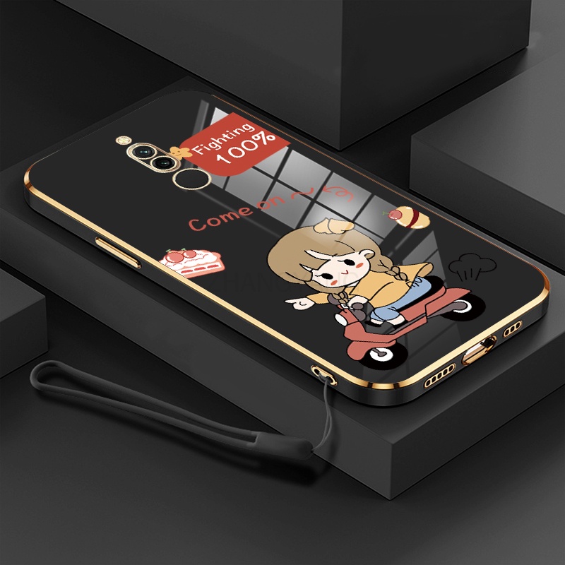 Ốp Điện Thoại TPU Silicon Mạ Điện Hình Cô Gái Chạy Xe Máy Kèm Dây Đeo Cho Redmi 8 Redmi 8a