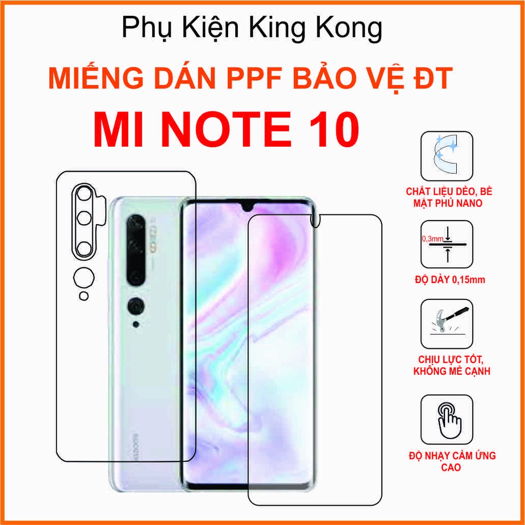 Dán Ppf  Xiaomi  Mi note 10  FULL viền  sau nhám trong