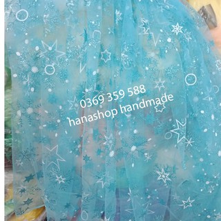 Vải voan lưới may váy elsa màu xanh