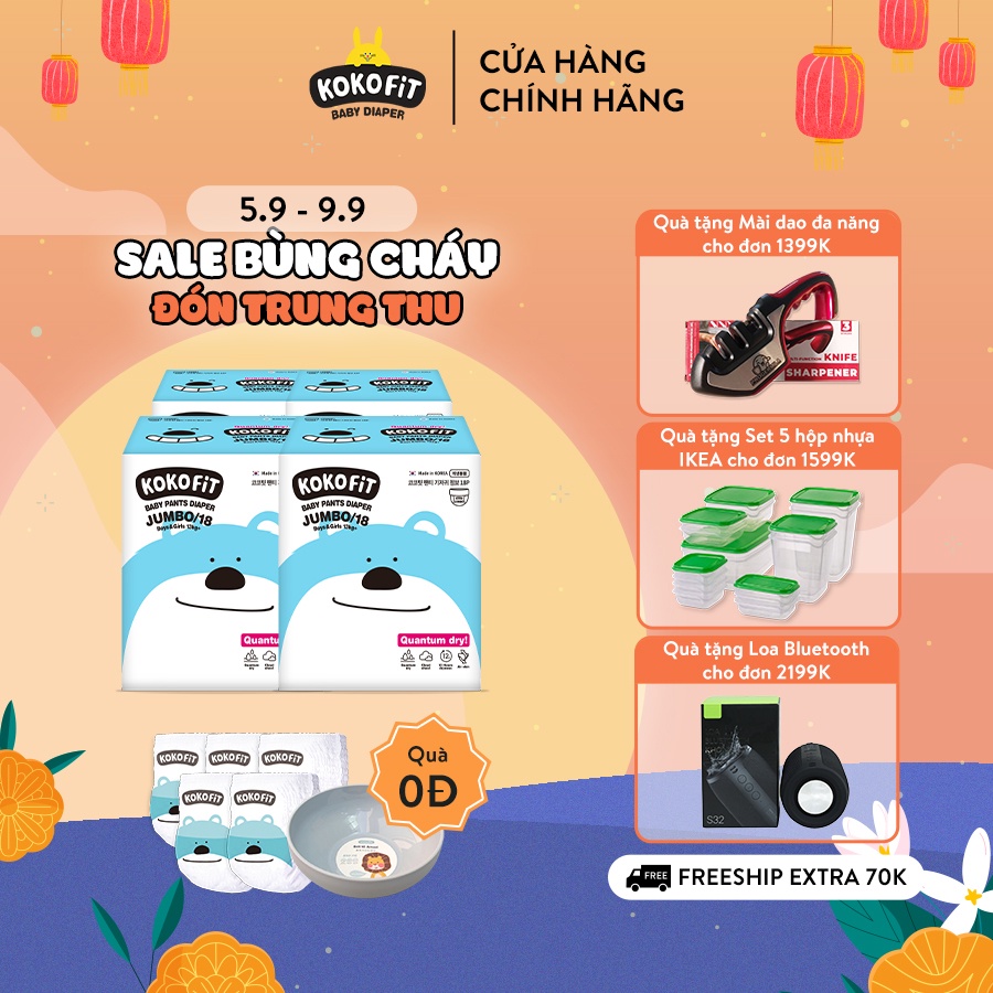 Combo 4 Tã Quần KOKOFiT Cho Bé Nhập Khẩu 100% Hàn Quốc Siêu Thấm Hút, Khô Thoáng, Size M30/L26/XL22/XXL18