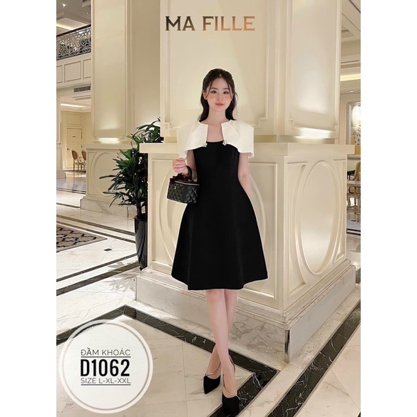 [ CHUBBY BIGSIZE ] ĐẦM ĐEN KÈM KHOÁC TRẮNG ĐÍNH ĐÁ