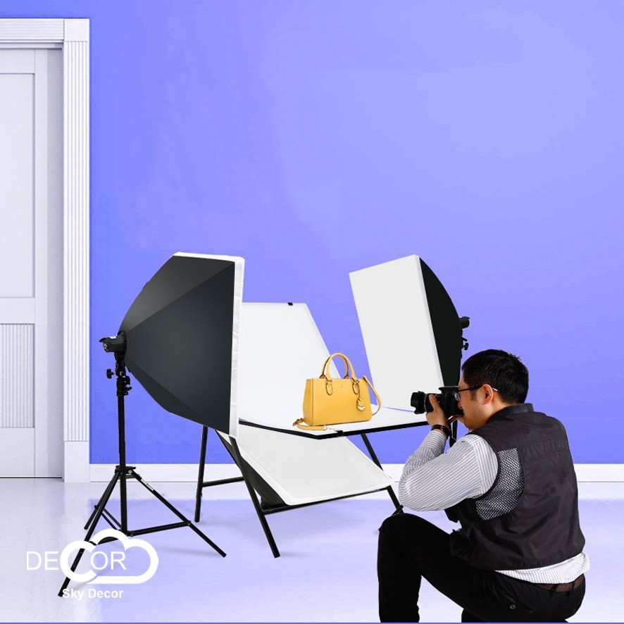 Bộ đèn Studio chụp ảnh sản phẩm softbox 70x50cm chân đèn 2m, bóng 175W ánh sáng trắng