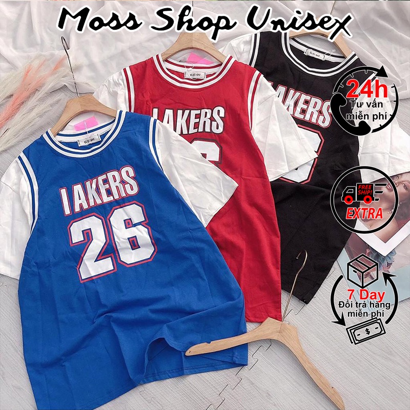 Áo thun tay lỡ unisex số 26 phối tay MOSSSHOP - Áo phông bóng rổ nam nữ phong cách hàn quốc ulzzang form rộng 65kg