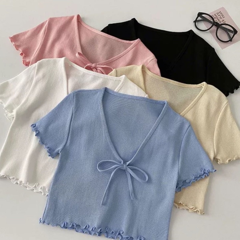 Áo croprop bigsize len dệt nơ cổ