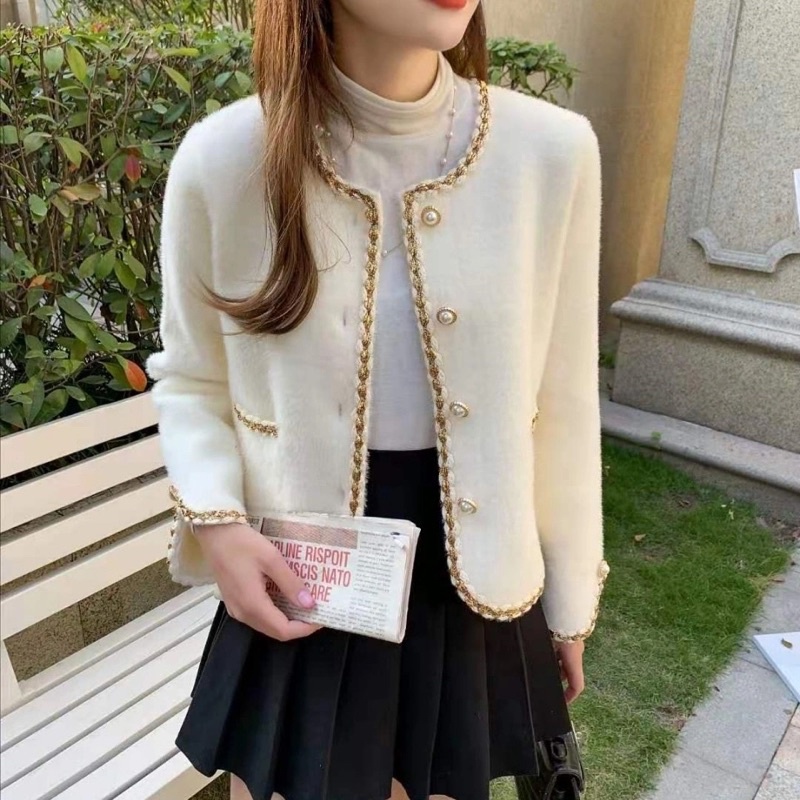 (Od) Áo khoác dạ tweed trắng viền xích