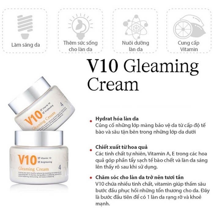 Kem Dưỡng Trắng Cao Cấp V10 Gleaming Cream Skinaz Hàn Quốc