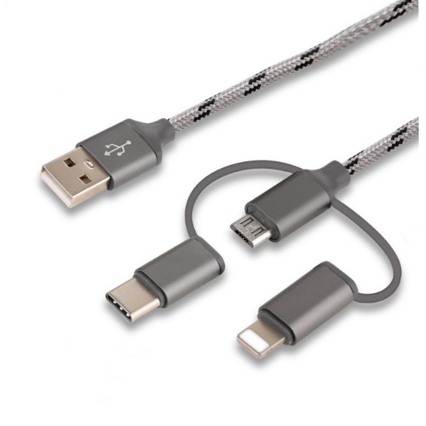 Cáp sạc đa năng 3 in 1 dây dù MICRO/LIGHTNING/TYPE-C
