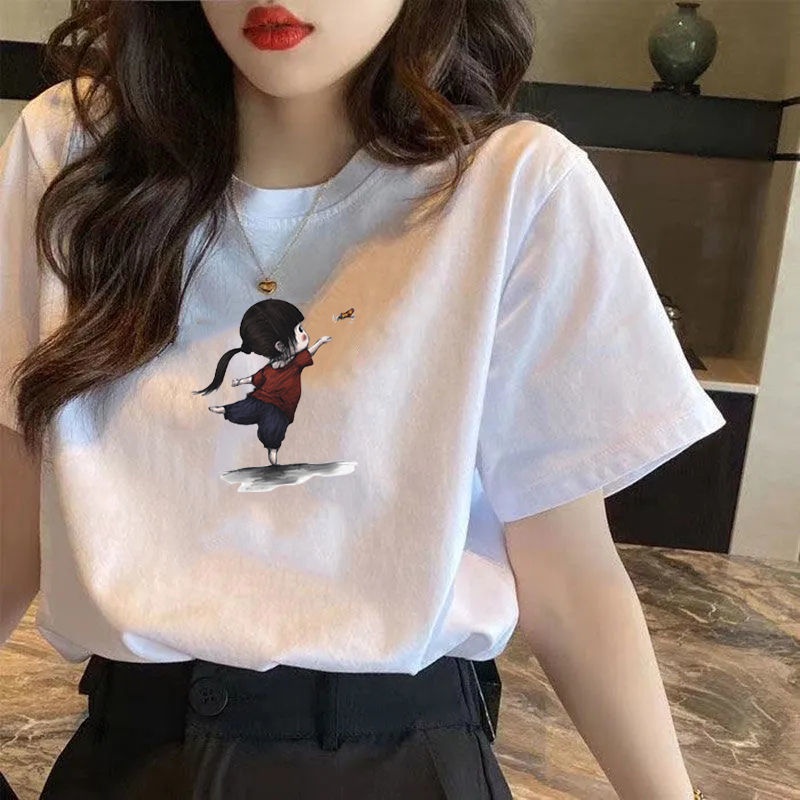 Áo Thun Cotton Tay Ngắn Cổ Tròn Phong Cách Hàn Quốc Thời Trang Cho Nữ