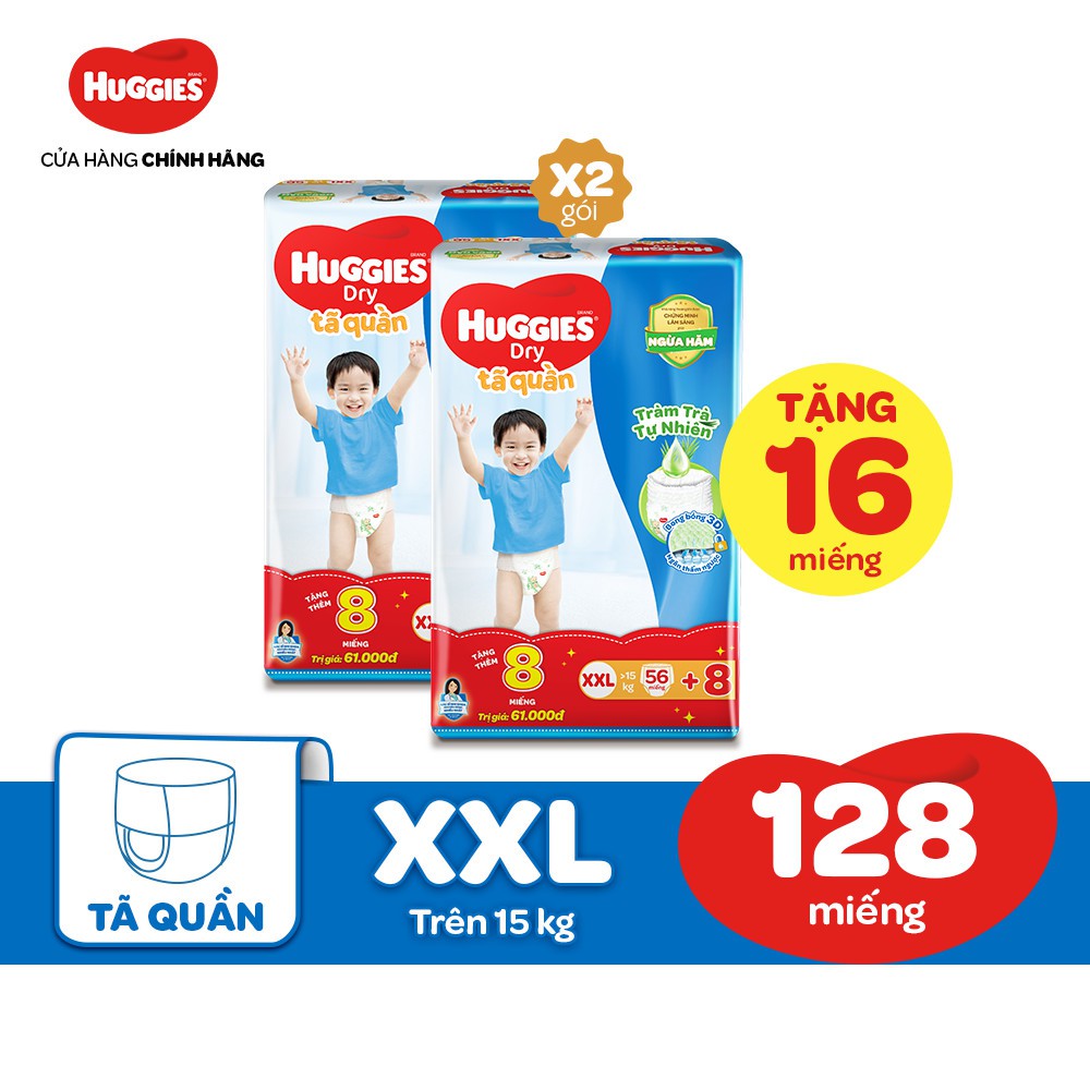 [MKBHUG60 -10%] Combo 2 Tã quần Huggies Tràm Trà Tự Nhiên Dry Pants SJB M74 +10 miếng/L68/XL62/XXL56 + Tặng 8 miếng