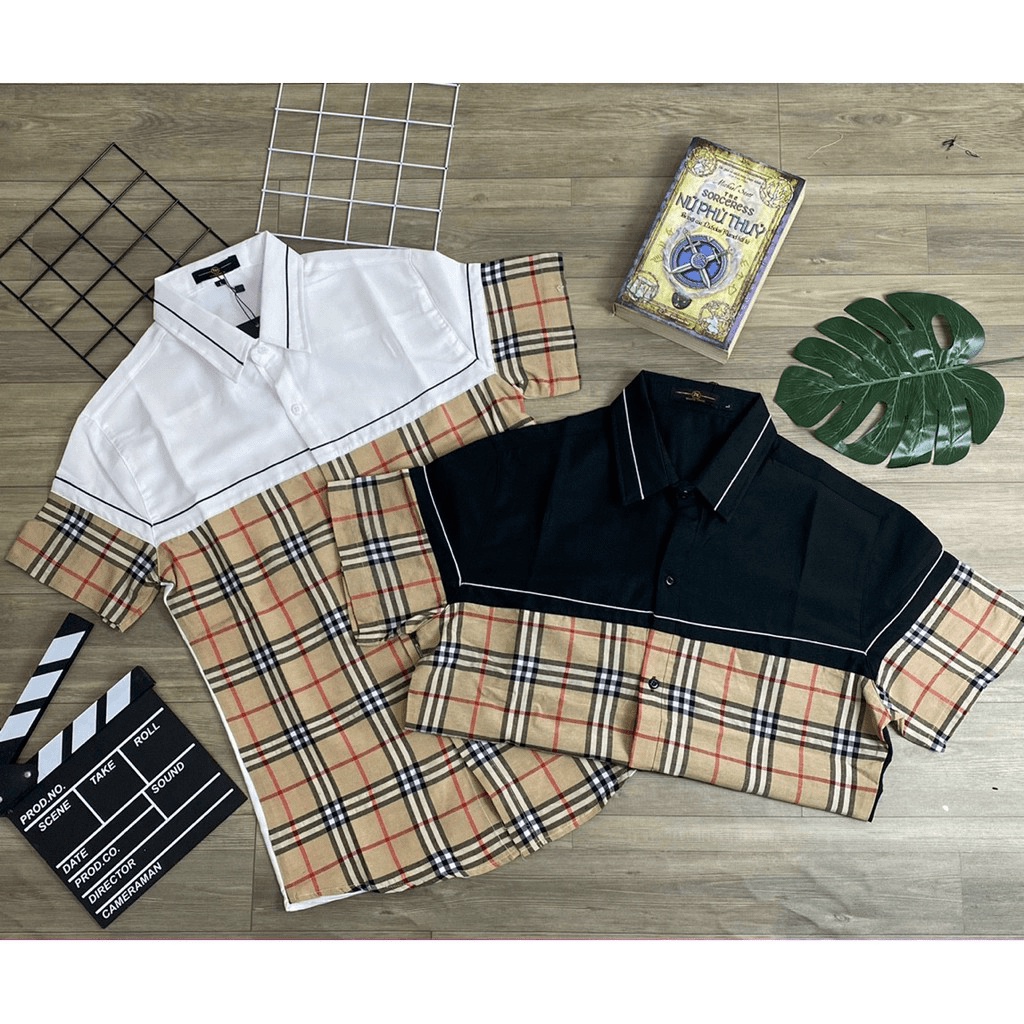 Áo sơ mi 3D phối caro ngắn tay cực đẹp phong cách mới cho ae KB FASHION