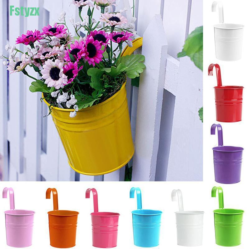 fstyzx Cute Metal Iron Flower Pot Hanging Vase Bucket Balcony Garden Planter Home Decor