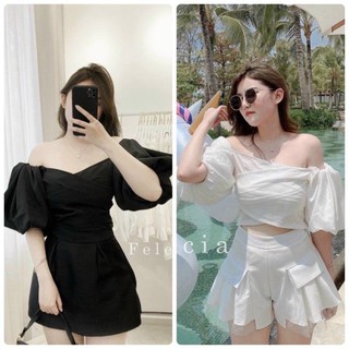 Áo crop chéo ngực tay phồng siêu xinh