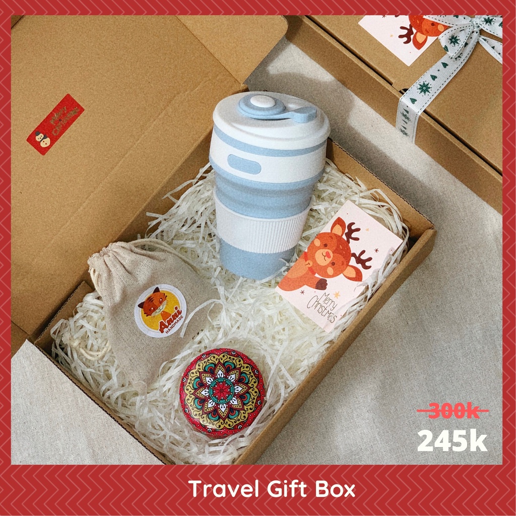 Travel Gift Box set quà tặng ly gấp gọn du lịch, nến thơm, túi thơm dành cho bạn gái, quà sinh nhật, quà Giáng Sinh