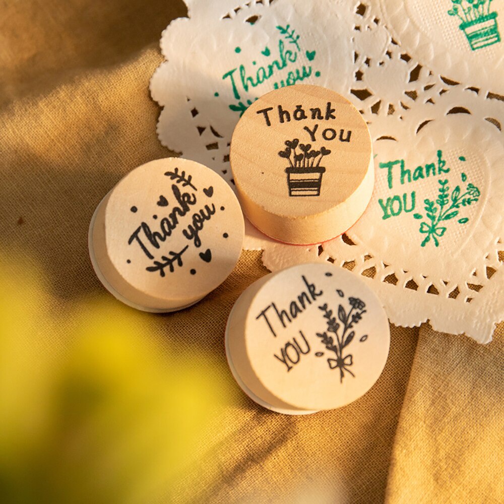 Set 6 con dấu in chữ Thank You bằng gỗ dùng để trang trí thiệp