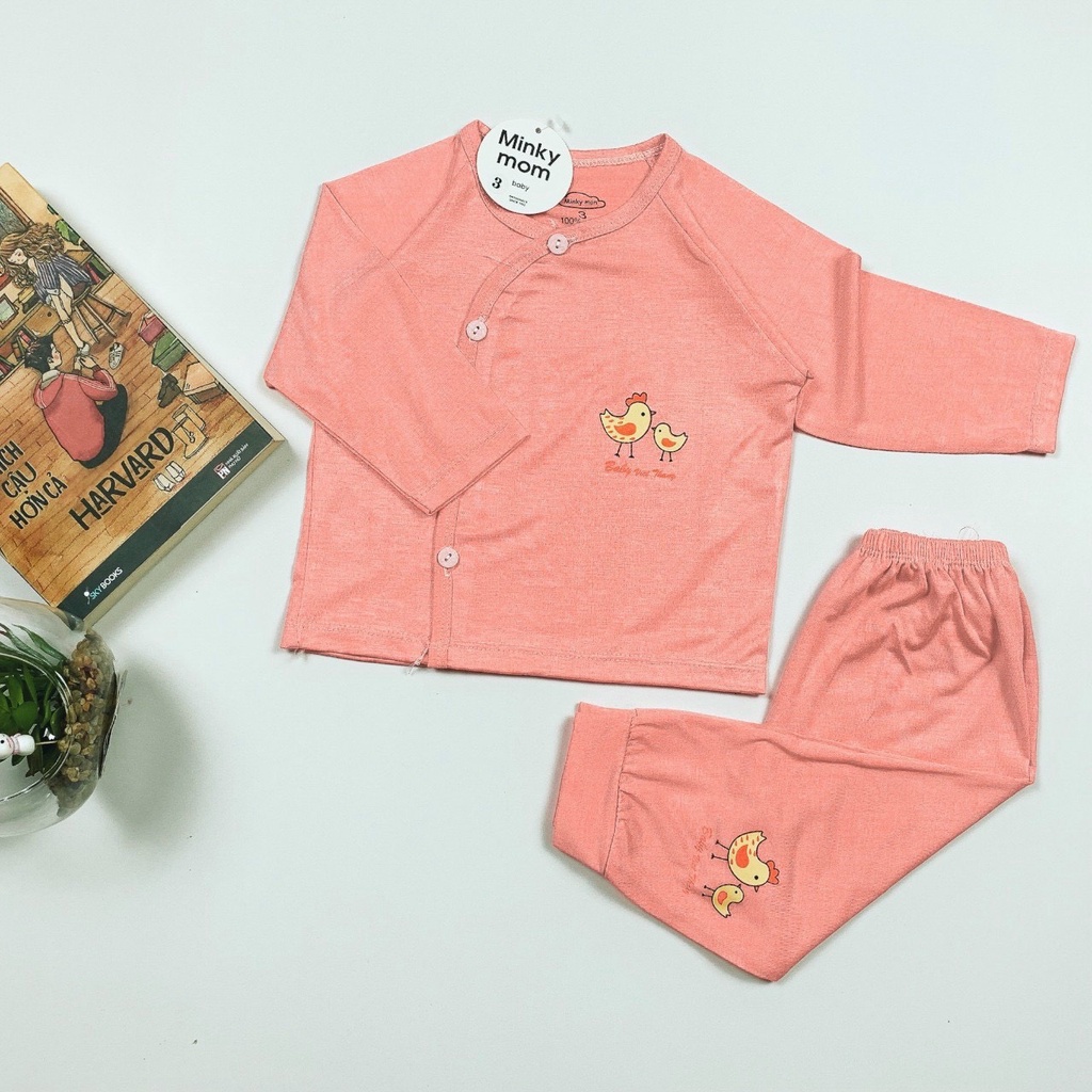 Bộ Quần Áo Sơ Sinh Cài Chéo Màu Trơn Minky Mom