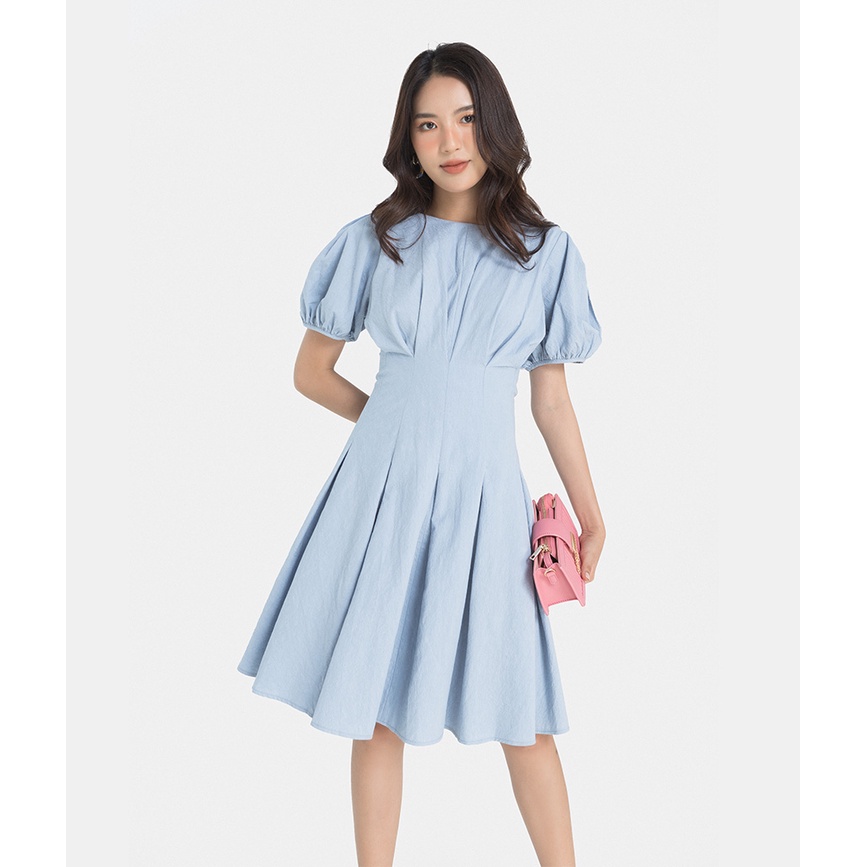 Đầm Xoè Nữ Thời Trang Hnoss Xếp Ly Cổ Thuyền HNDLU037