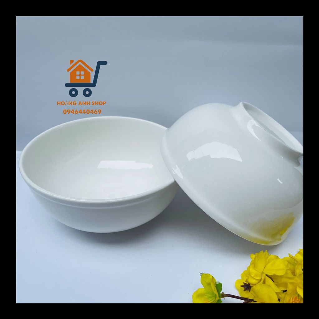 Bộ 2 Bát Tô Sứ Sâu Lòng Trắng Trơn - 7inch 18cm, 8inch 20cm - Tráng Men Cao Cấp