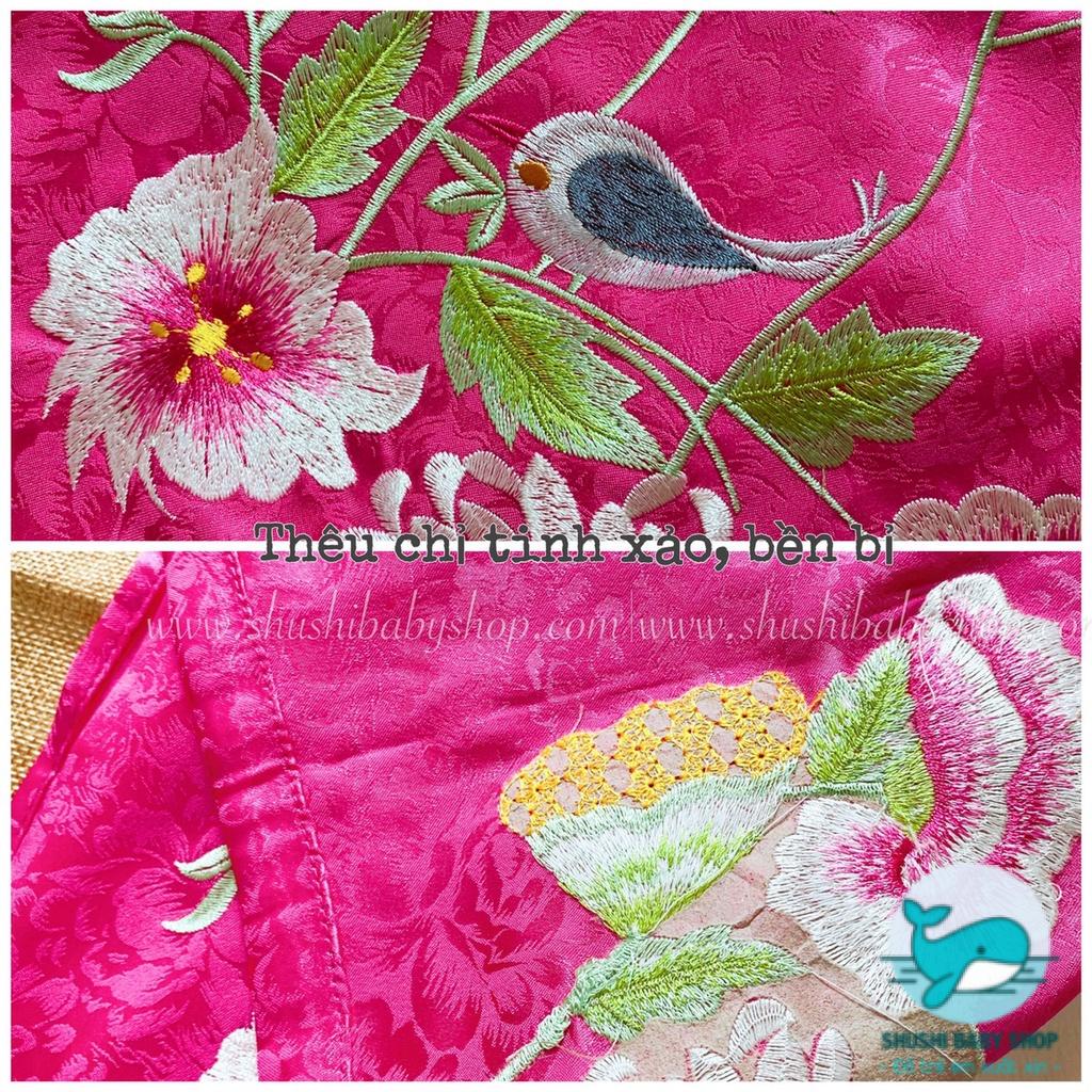 Áo Dài Lụa Truyền Thống Hàng Thiết Kế Cao Cấp Chubby Beans Thêu Tay Tinh Xảo