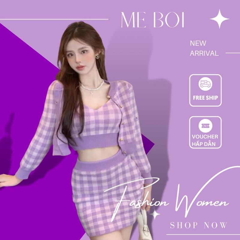 (Mễ Bối_ORDER) Sét váy len body kẻ sexy hàng quảng châu