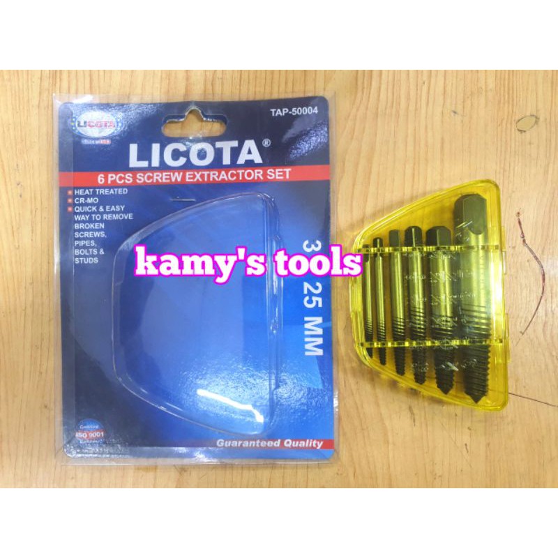 Bộ Mũi Vít Tháo Mở Bu Lông Ốc Vít Gãy Hỏng 6 Cây Licota Tap-50004 (Bộ Ta Rô Lấy Ốc Gãy, Dụng Cụ Lấy Ốc Gãy)