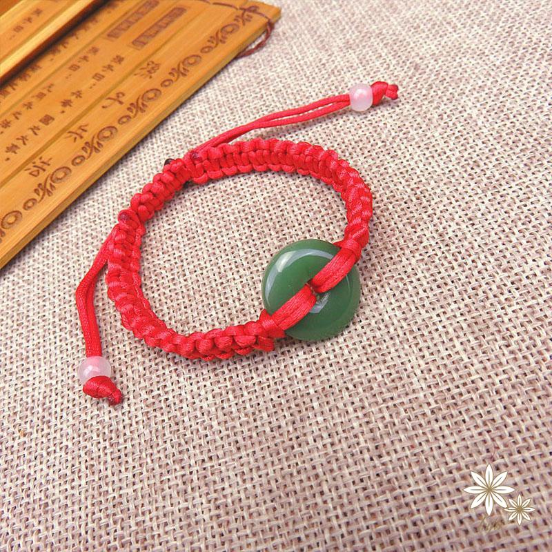 Vòng Đeo Tay Chỉ Đỏ May Mắn Dây Bện Giả Ngọc Bích Có Thể Điều Chỉnh Kích Thước