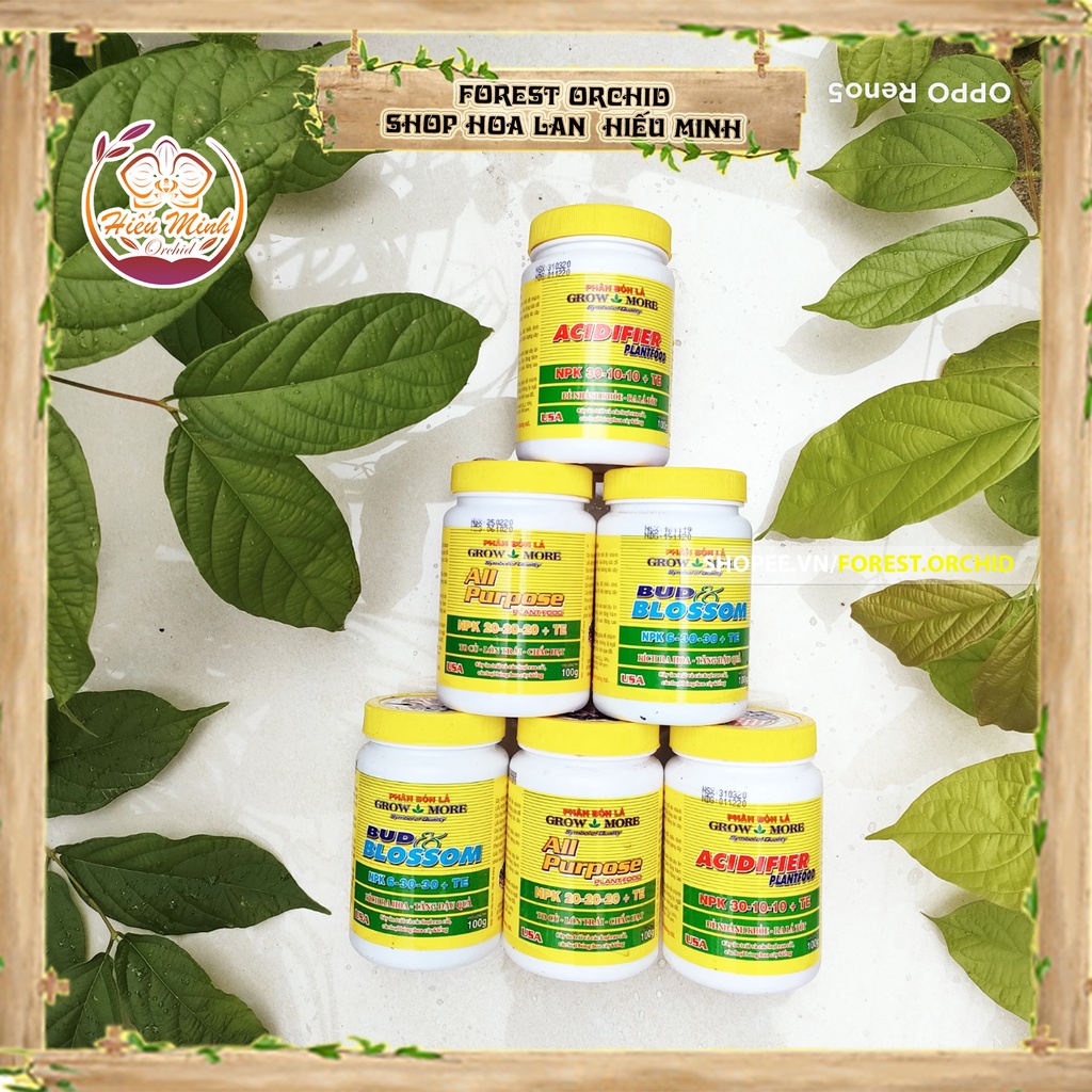 Phân Bón Lá Grow More 20-20-20, 30-10-10, 6-30-30 cho Hoa Lan loại Tốt giúp cây Đâm Trồi, Xanh lá, Mập, Khỏe