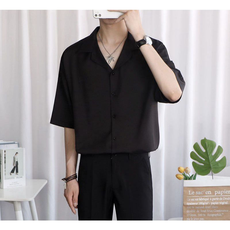 SƠ MI LỤA trơn trắng đen tay lỡ bacsi nam nữ from rộng unisex