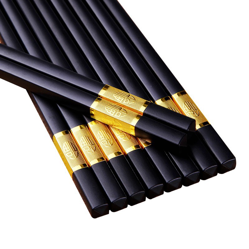 đũa gỗ hợp kim mạ vàng cao cấp chống trơn chống mốc chịu nhiệt 10 đôi GD131